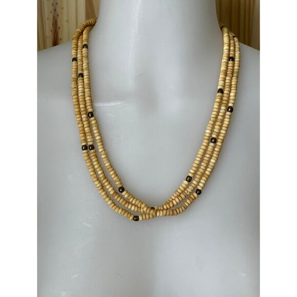 Vintage bone bead necklace jewelry, made in India natural materials necklace - Picture 2 of 6